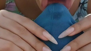 Blowjob over underwear and handjob with cum in pants