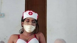 Indian sexy crossdresser Lara D'Souza in sexy nurse costume