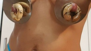 nippleringlover - horny milf with huge nipple rings and extremely stretched nipple piercings shows pierced pussy and hot