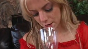 Sexy blonde gags on a long cock and gets creamy facial