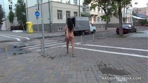 Completely nude in public&period; Nude on city streets